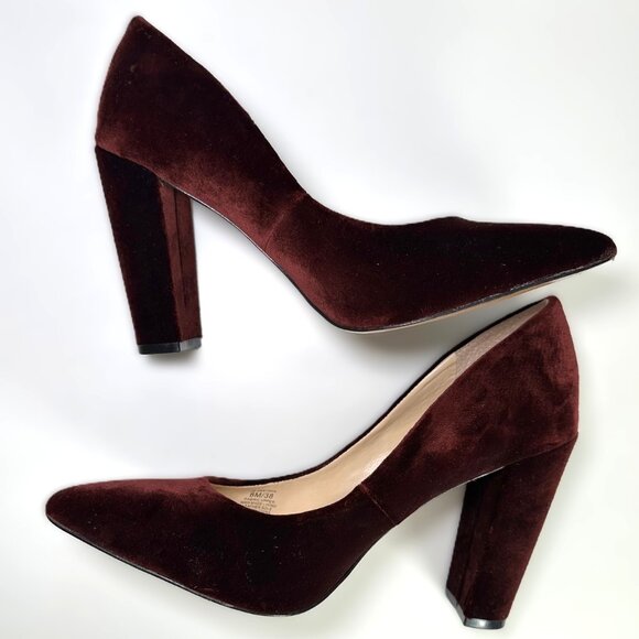 Jessica Simpson Burgundy Tanysha Velvet Block-Heel Point Toe Pumps 8 - Picture 2 of 14